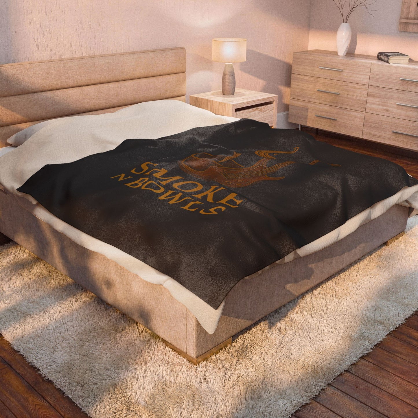 Velveteen Plush Blanket — "Smoke N Bowls" Guitar & Bowl Graphic Cozy Throw