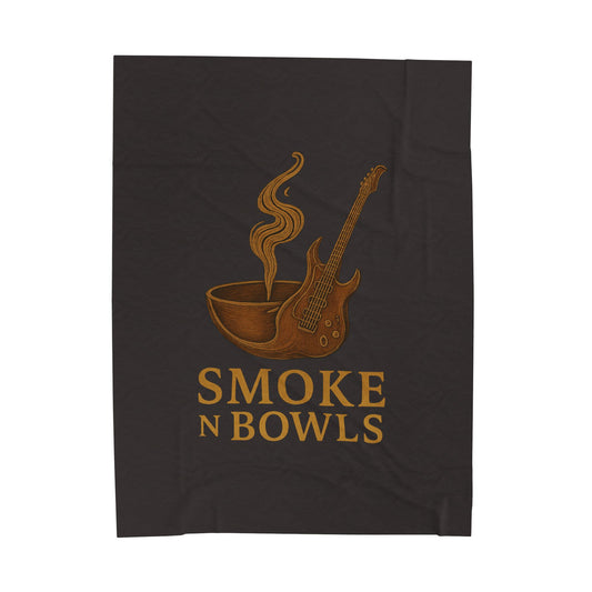 Velveteen Plush Blanket — "Smoke N Bowls" Guitar & Bowl Graphic Cozy Throw