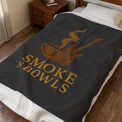 Velveteen Plush Blanket — "Smoke N Bowls" Guitar & Bowl Graphic Cozy Throw