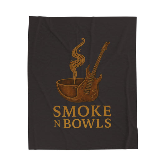 Velveteen Plush Blanket — "Smoke N Bowls" Guitar & Bowl Graphic Cozy Throw